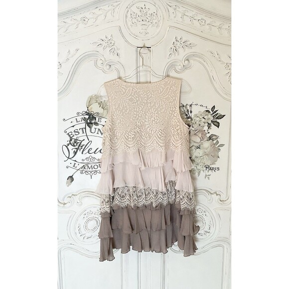 Paisley Grace Top Tunic Women's M Beige Brown Ruffled Sleeveless BoHo - Picture 5 of 6
